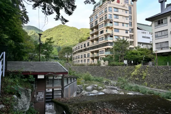 前のホテル（一柳閣本館）男鹿川
