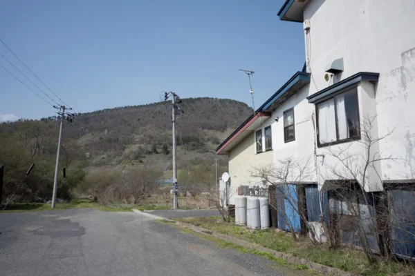 駐車場、裏山